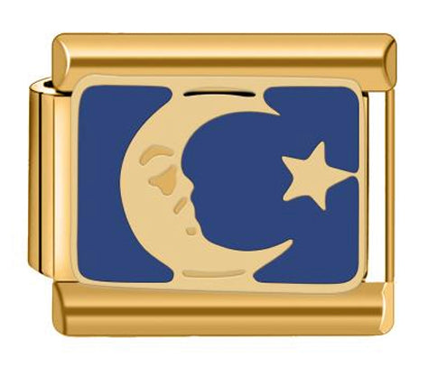 18ct Gold Plated Blue Enamel Moon and Star