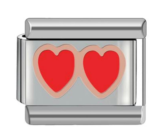 Silver Two Red Hearts