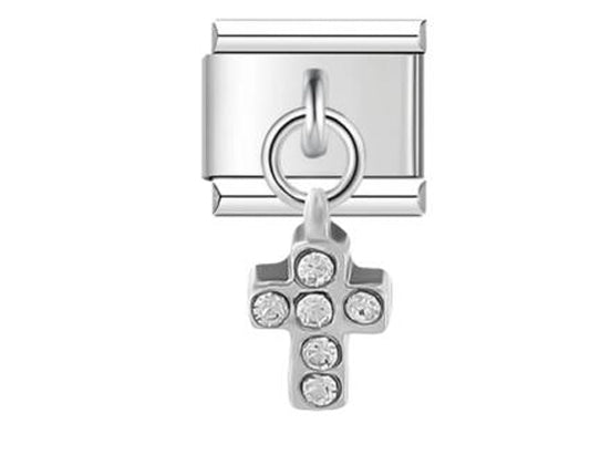 Silver Dangly CZ Cross Charm