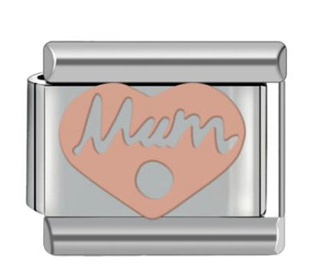 Silver Pink Heart Mum Charm