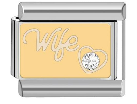 18ct Gold Plated Wife CZ Charm
