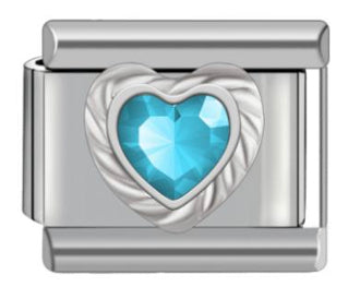 Silver Blue CZ Heart Charm