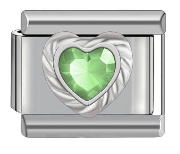 Silver Green CZ Heart Charm