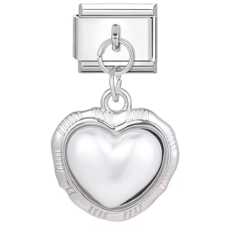 Silver Dangly Pearl Heart Charm
