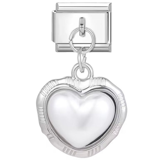 Silver Dangly Pearl Heart Charm