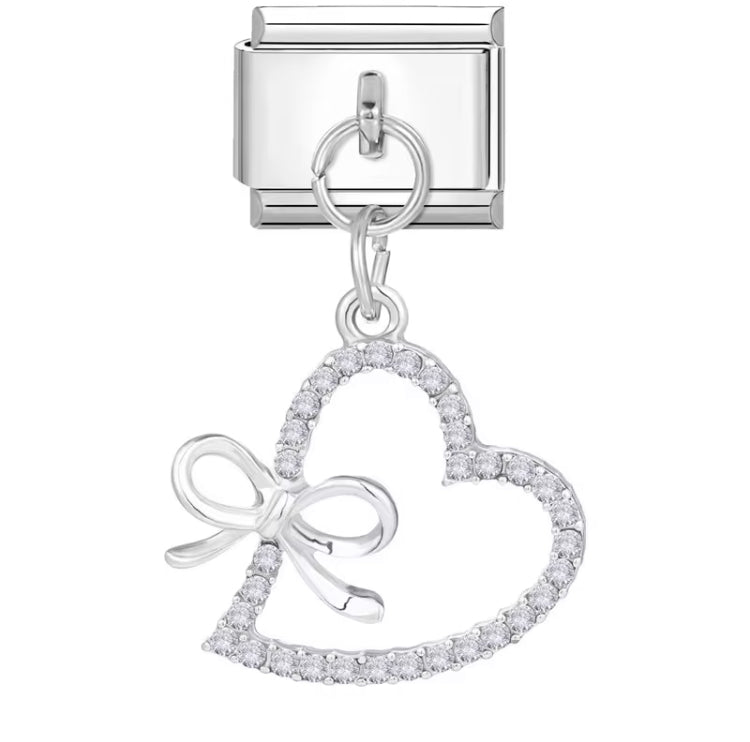 Silver Dangly CZ Heart with Bow Charm