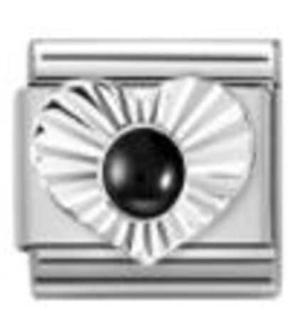 Silver Heart Charm with Black Stone