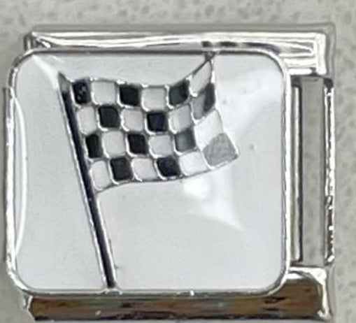 Silver Checkered Flag Charm