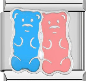 Silver Blue and Pink Gummy Bear Charm