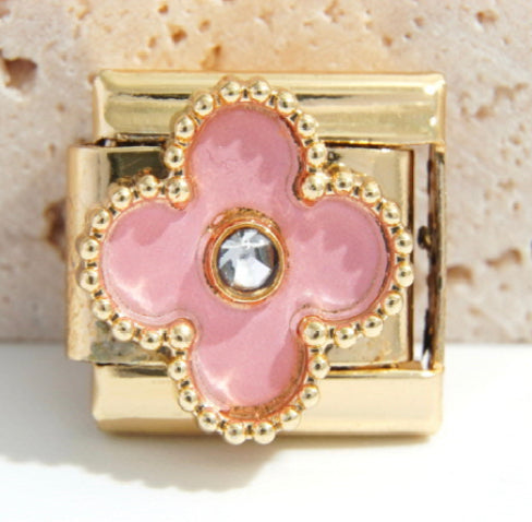 Gold Pink 4 Leaf Clover Charm