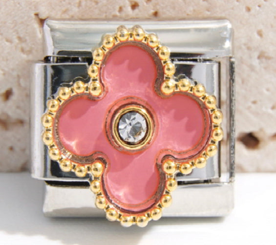 Silver Pink and Gold 4 Leaf Clover