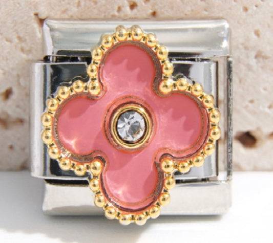 Silver Pink and Gold 4 Leaf Clover