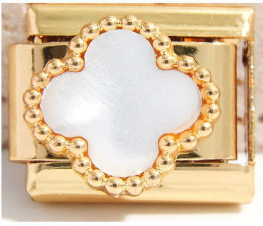 Gold White 4 Leaf Clover Charm