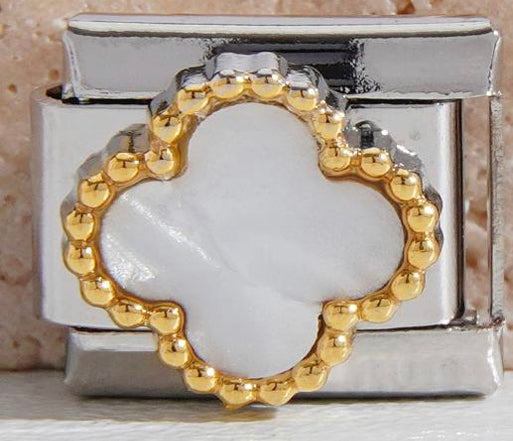 Silver White and Gold 4 Leaf Clover Charm