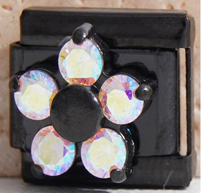 Black CZ Multi-Colored Flower Charm