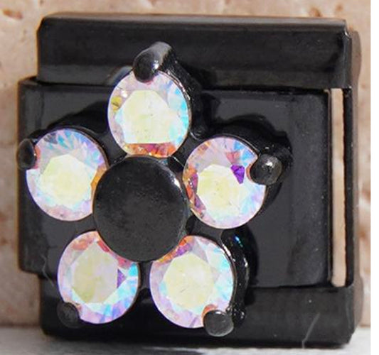Black CZ Multi-Colored Flower Charm