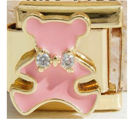 Gold Pink Teddy Bear Charm