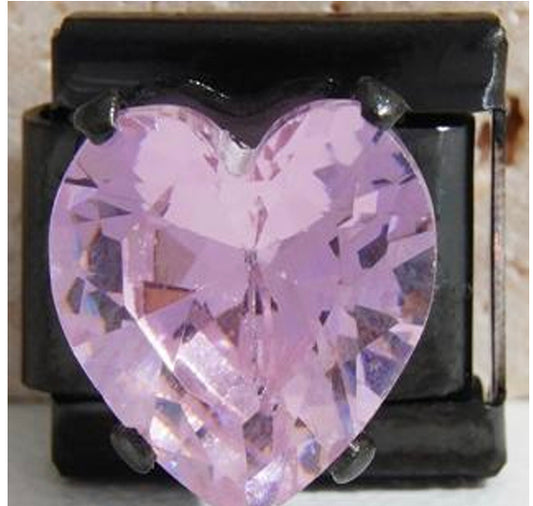 Black, Pink CZ Heart Charm
