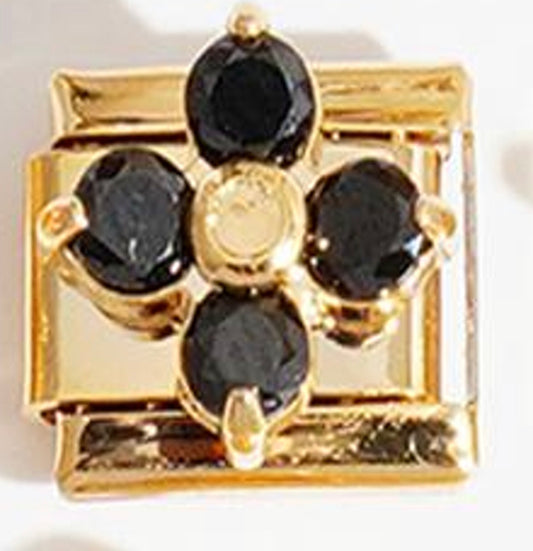 Gold Black CZ Four Leaf Clover