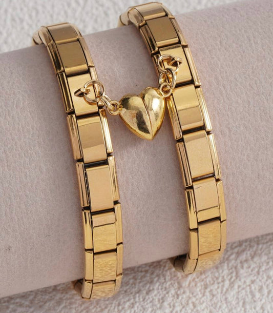 Magnetic matching couple's heart bracelets