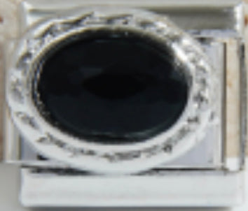 Silver Large Black and Silver Oval Charm