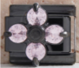 Black CZ Pink Flower Charm